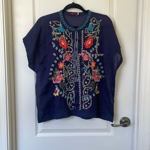 Johnny Was Sundance Catalog Blue Peloza Top Large